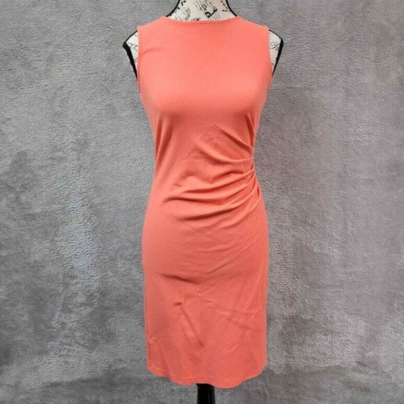 Kenneth Cole Bodycon Dress Womens 2 Orange High Neck Gathered Waist‎ Career Mini - Picture 1 of 16
